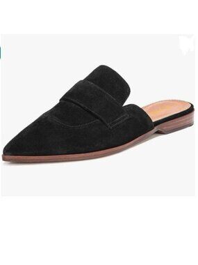 XYD Black Suede Pointed Toe Mule Slip On Backless Dress Sandal Slides Shoe